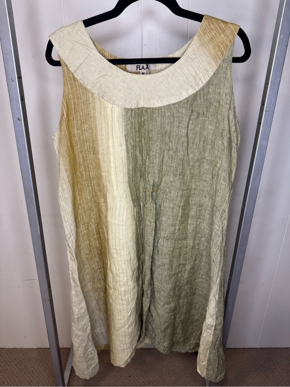 FLAX Women’s Medium NWT Linen Sleeveless Colorblock Striped Dress